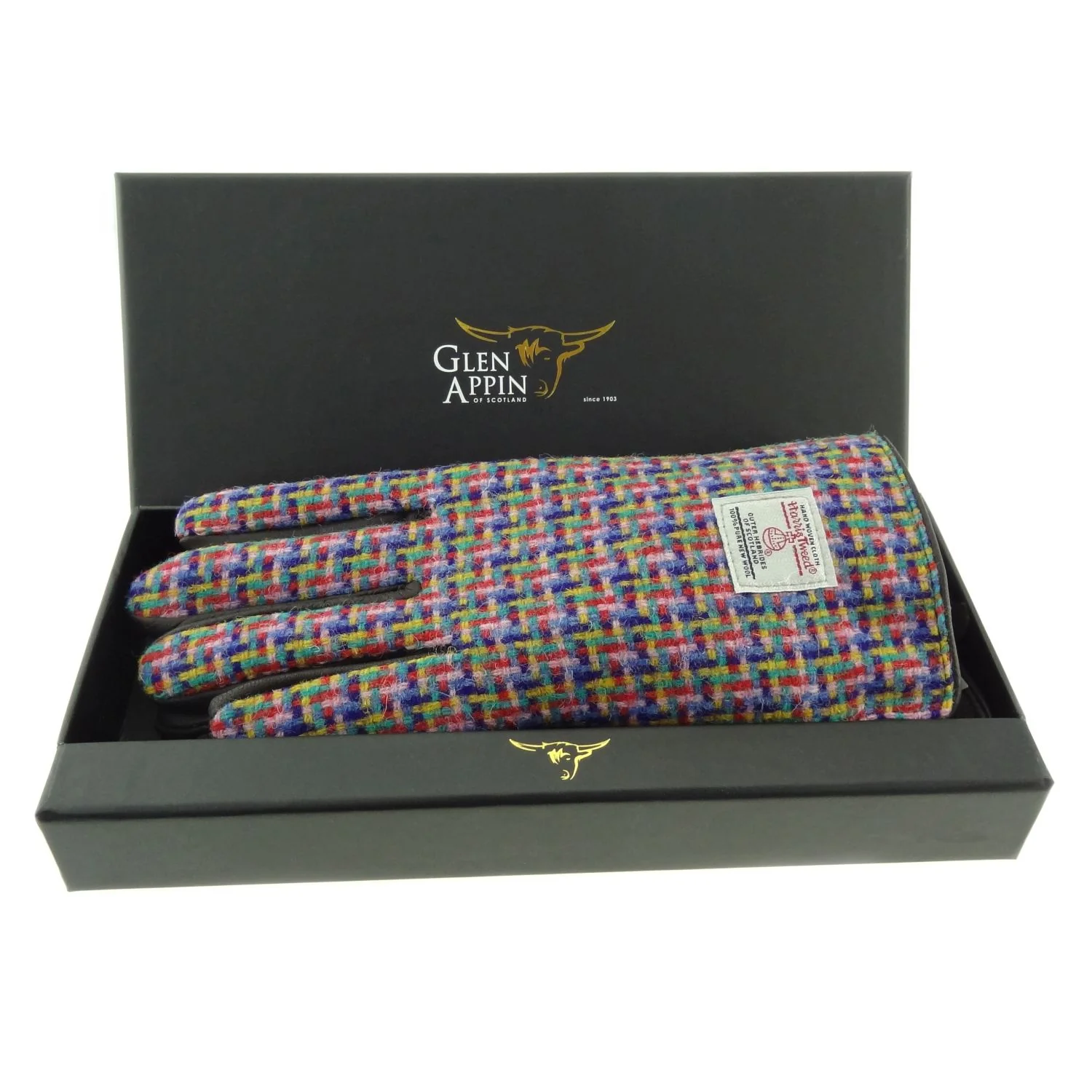 Womens Harris Tweed and Brown Leather Gloves - Gift Boxed - Image 6
